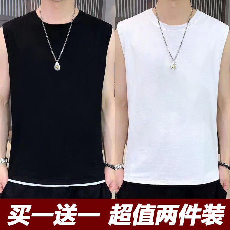买一送一夏季男士坎肩无袖t恤薄款背心夏天男装纯色休闲百搭上衣