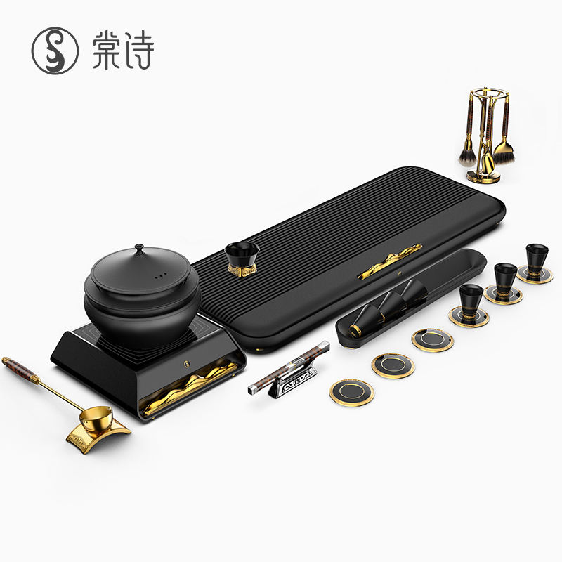 棠诗火山石茶具套装一体陶瓷带盖古法煮茶炉整套茶盘电陶炉煮茶锅