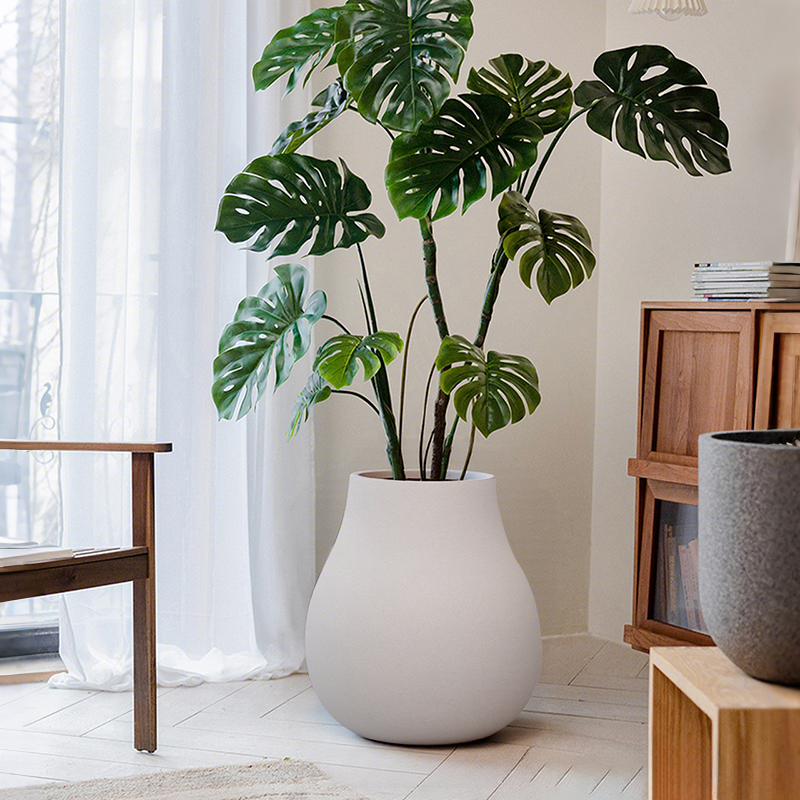 北欧风简约风镁泥花盆大号植物种植盆落地花盆室内大口径绿植盆