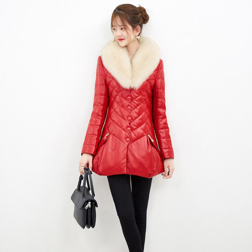 新款仿狐狸毛领修身风羽绒棉服