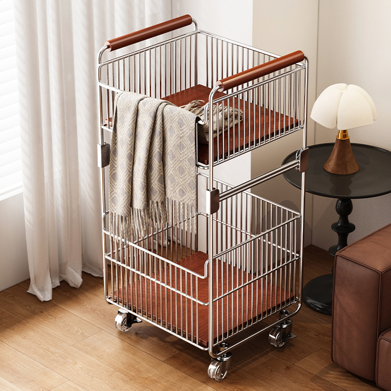 中古风可移动带轮脏衣篮