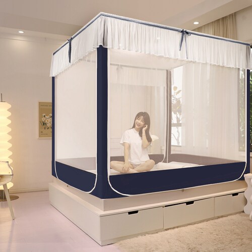 新款蚊帐床笠式包裹床垫防摔儿童家用卧室遮光床帘无底款纹账纱u.