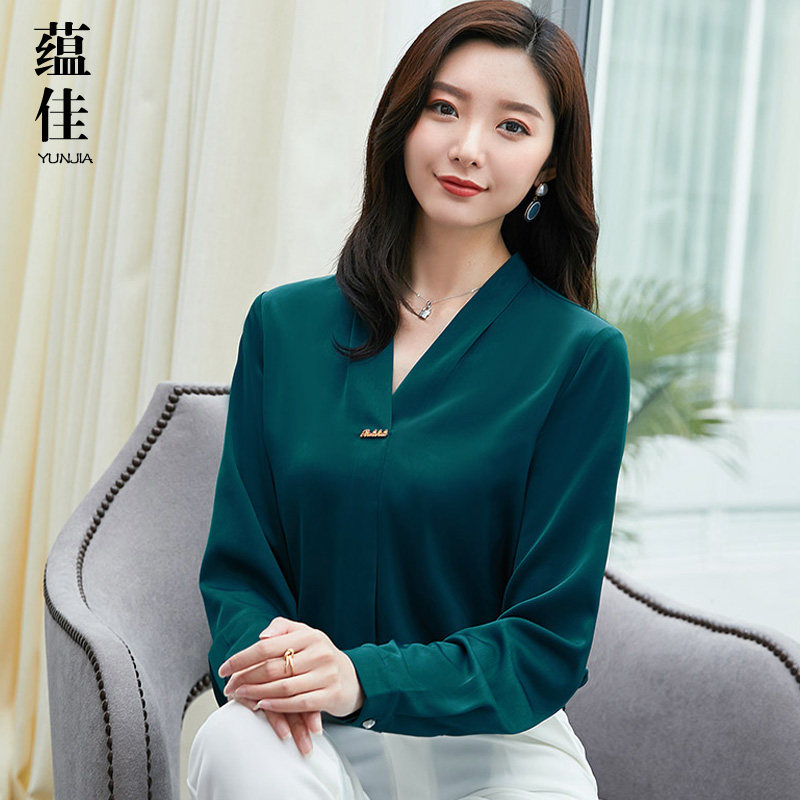 早春秋季大码女装胖mm雪纺衬衫女长袖宽松v领洋气质小衫韩版上衣