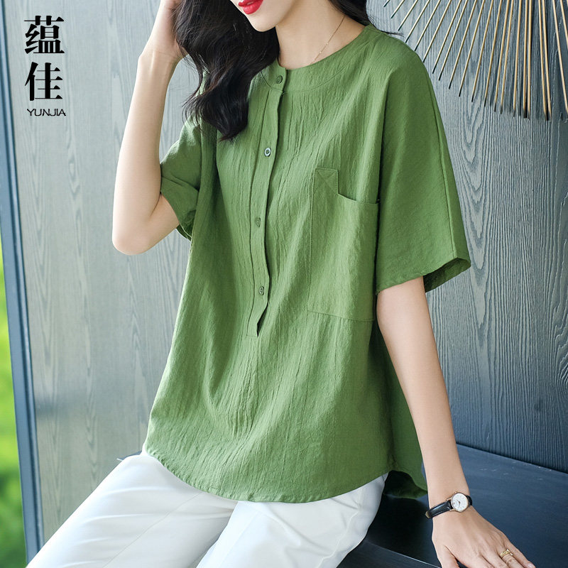 夏短袖衬衫纯色蕴佳设计感小众女图片