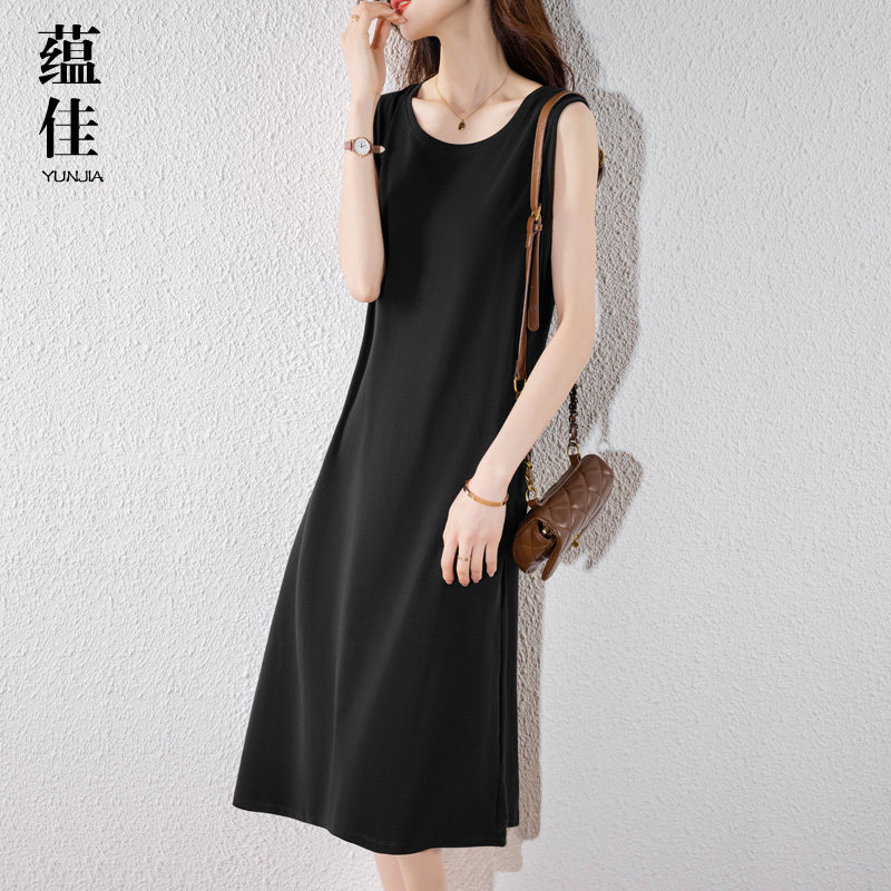 吊带连衣裙春夏季2025新款大码女装中长款内搭打底黑色背心裙子