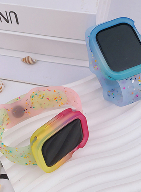 适用苹果iwatch表带applewatch表壳一体果冻硅胶手表s8表带SE女新款41mm潮7/6se可爱45mm小众高级夏腕带