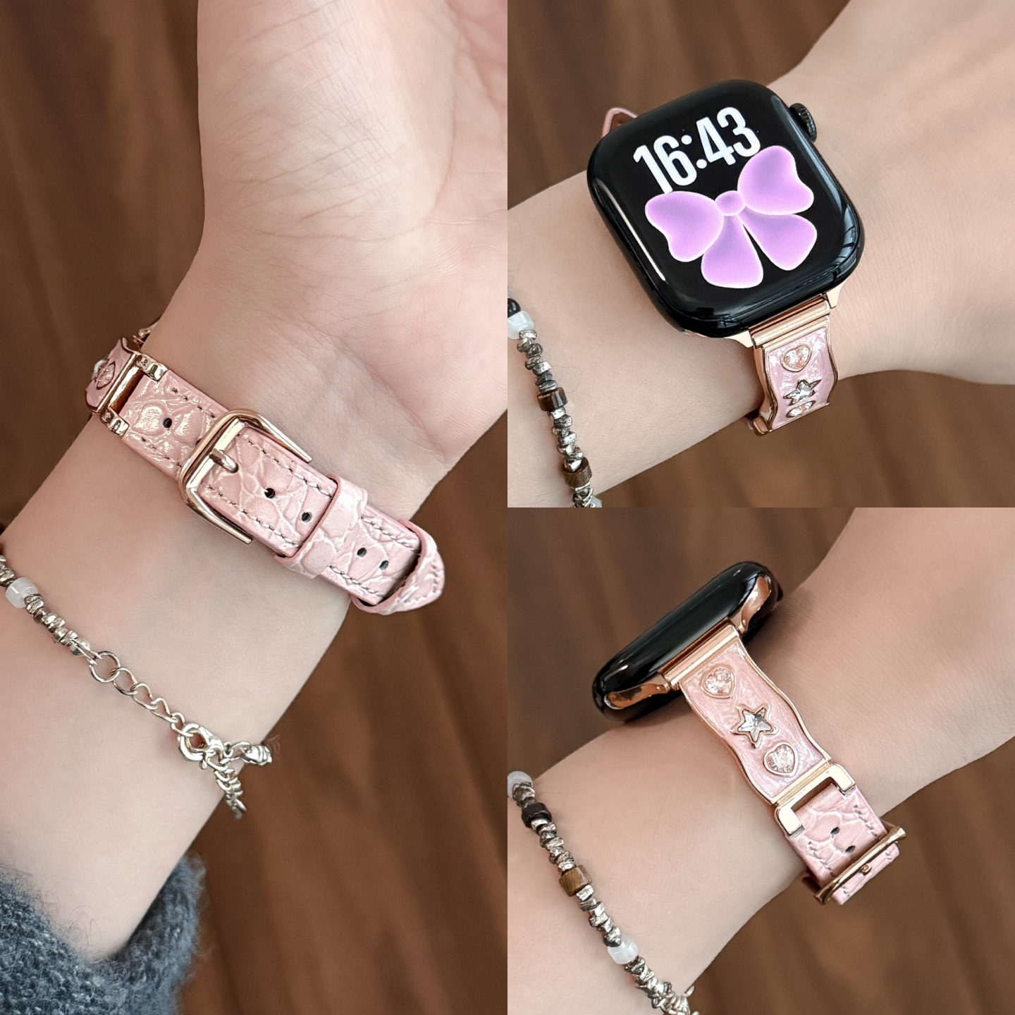 适用苹果手表iWatch11表带applewatch10镶水钻手镯拼鳄鱼纹皮42高级S9气质金属SE女款新款腕带秋冬49简约个性