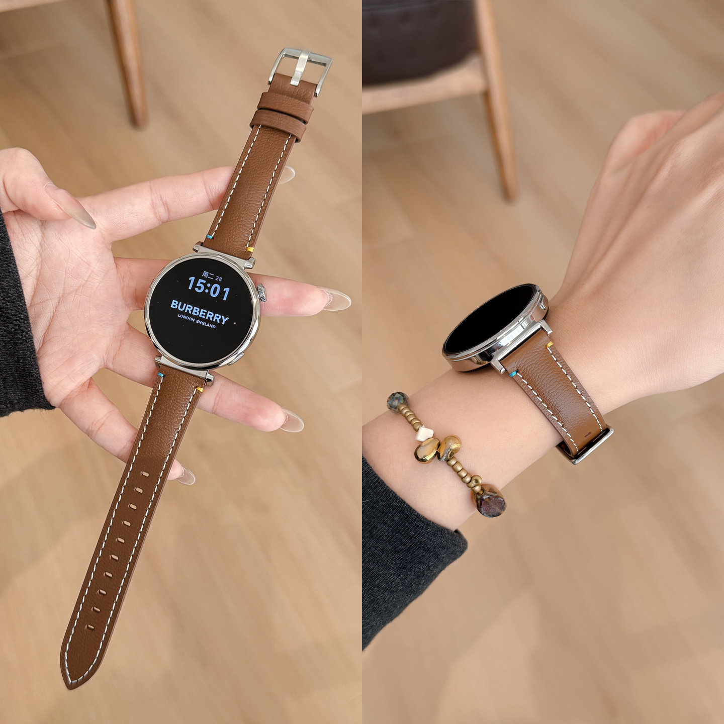 适用华为GT6pro手表带女士gt6/5新款小羊皮棕色GT5女士腕带gt4腕带watch5秋冬星光色41/42mm新年watch4高级感