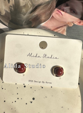 ALIDA925银针简约女新年红耳钉