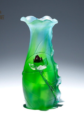 古法琉璃青莲花供佛瓶客厅桌面