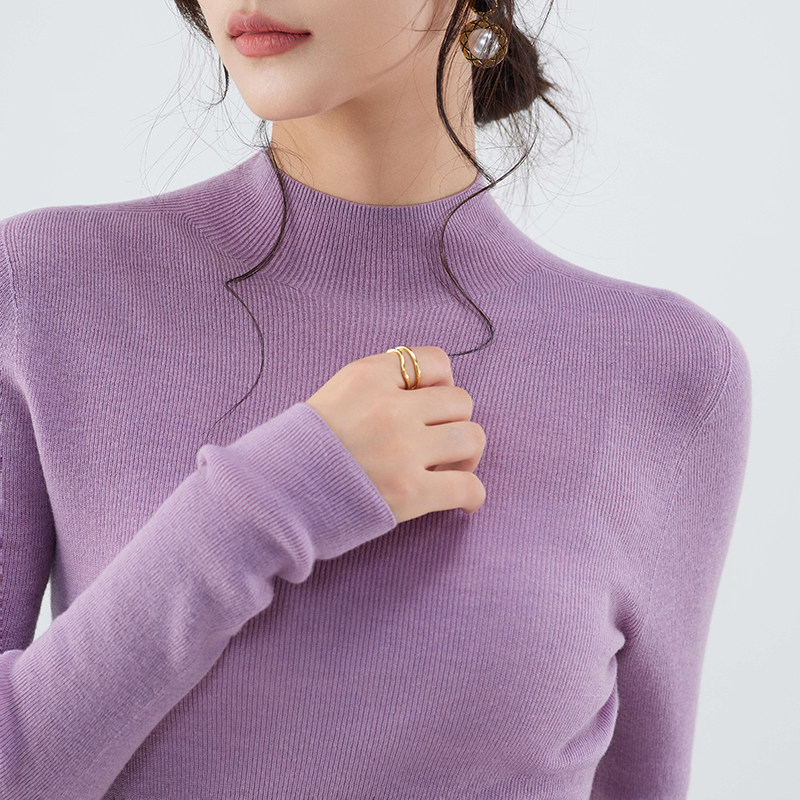 坑条60支打底纯羊毛针织衫圆领