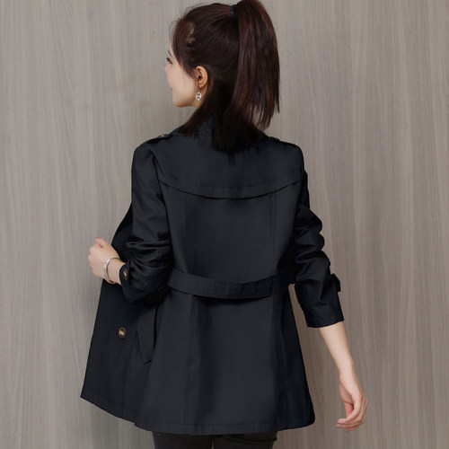 黑色新款双排扣女士休闲风衣外套