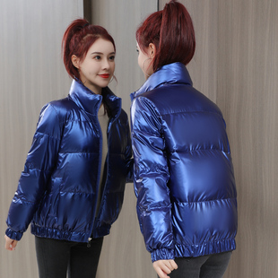 羽绒服女短款 气质减龄蓝色亮面羽绒服女免洗立领外套 加厚2025新款