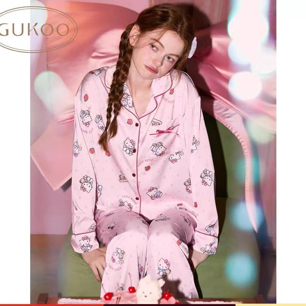 果家睡衣女春秋款HelloKitty新款甜美女士短款家居服套装