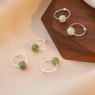 s925纯银和田玉耳环女复古国风耳坠2024年新款 淑女超仙冷淡风耳饰