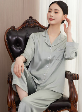 显白绿色 重磅22姆米真丝睡衣女士套装春夏100桑蚕丝高级感家居服