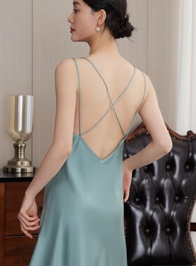 SILK居家巨舒服 真丝睡裙性感露背100桑蚕丝吊带裙简约纯色晨跑