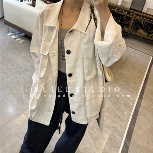 大口袋慵懒宽松轻薄亚麻防晒衬衫 老钱工装 no退换 外套女 特价