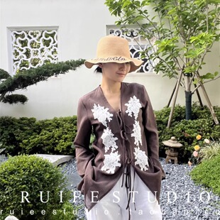 波西米亚复古刺绣花朵麻纱系带喇叭袖度假防晒开衫外套女