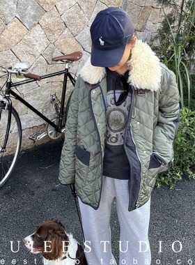真羊毛皮草毛领可拆卸菱格绗缝撞色口袋宽松薄棉服夹克女