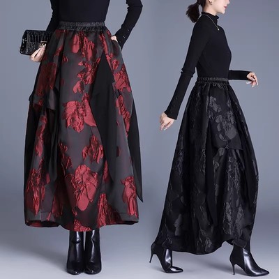 秋冬新款国风提花不规则半身裙