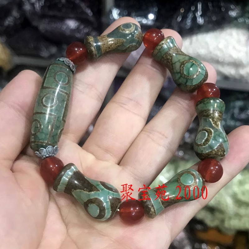 九眼加三眼花瓶老天珠手链手串男女款包邮真品藏传绿玛瑙玉髓