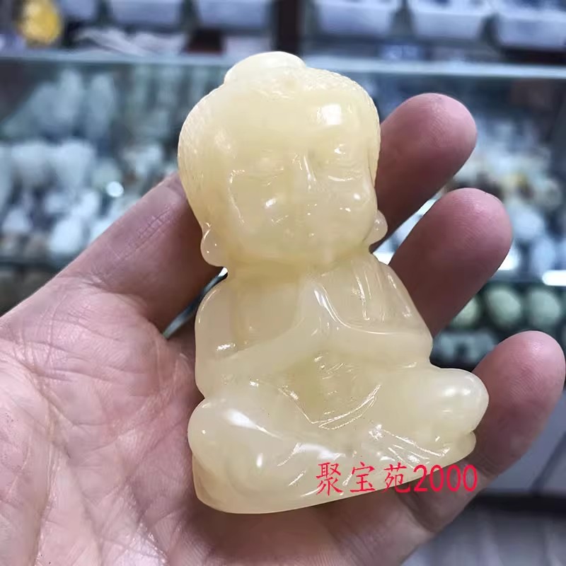 黄龙玉原石精雕宝宝佛手把件桌面摆件天然黄玉立体如来佛手玩把件