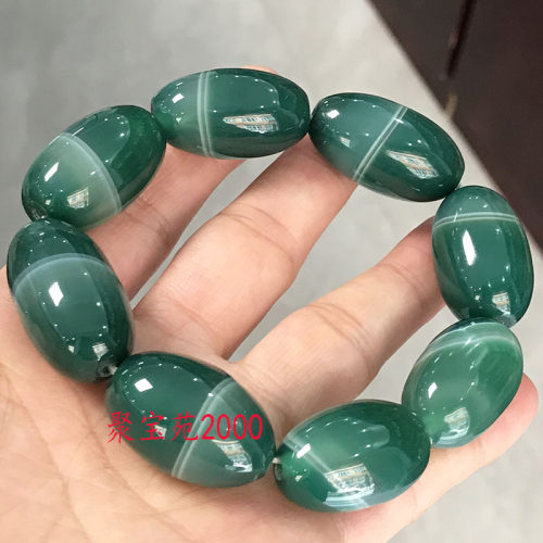 绿玉髓鸟蛋形手串霸气转运文玩佛珠天然缠丝玛瑙桶珠手链把玩串珠