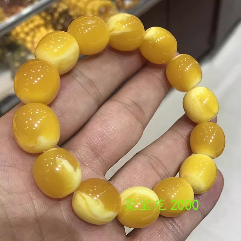 琥珀路路通女手串老蜜佛珠盘玩手饰仿波罗的海鸡油黄蜜蜡桶珠手链