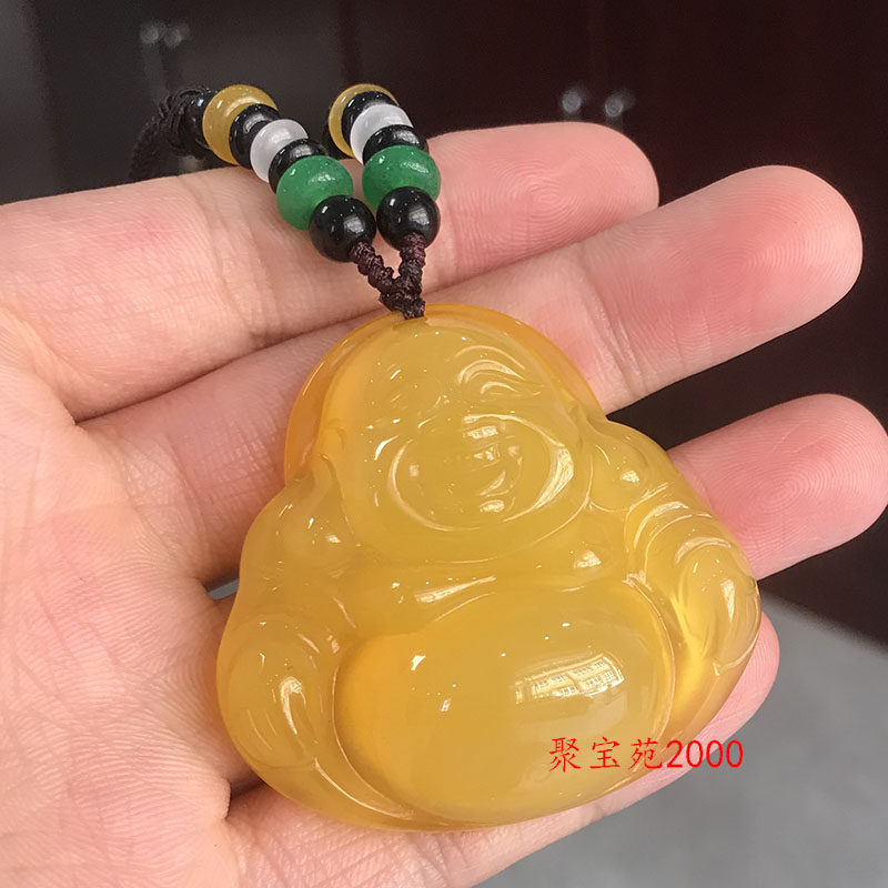 天然冰种玉石转运大肚佛毛衣链黄玛瑙佛吊坠男女护身玉髓佛公玉坠