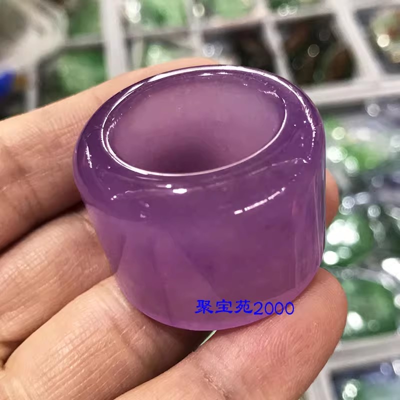 精雕冰透玉指环紫罗兰男女士玉石情侣戒指指环天然缅甸翡翠色扳指