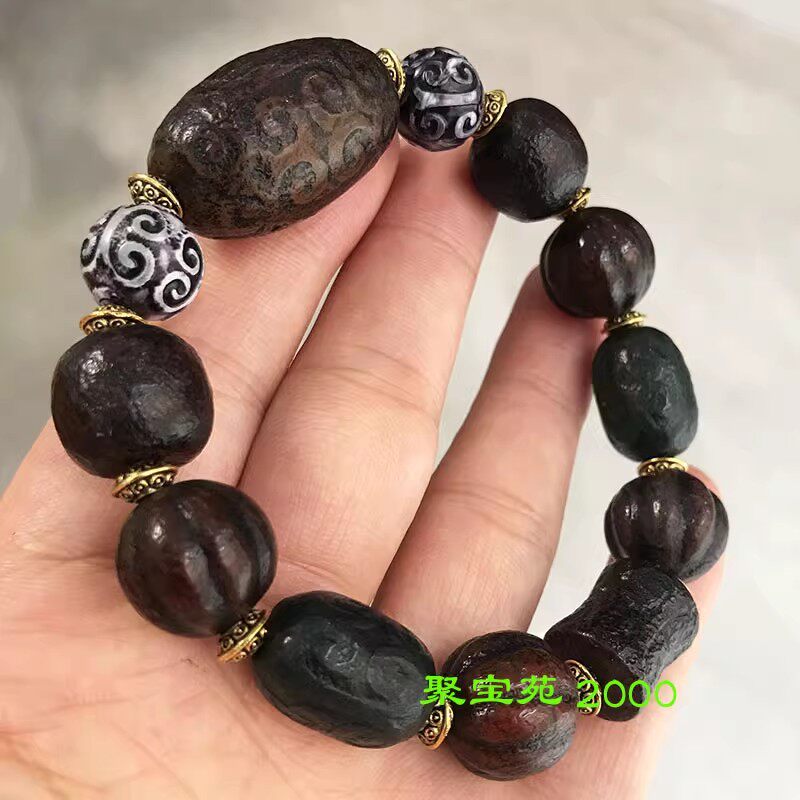 西藏老天珠念珠男女盘玩佛珠包浆藏族仿古老料手饰手串民族风手链
