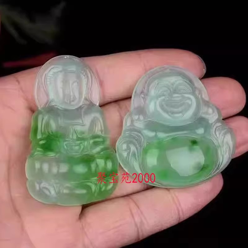 石英岩玉观音佛挂件情侣玉菩萨挂坠天然翡翠色飘绿观音弥勒佛吊坠