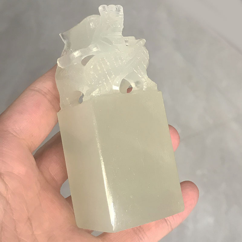 青白玉龙头玉玺私章书房摆饰篆刻刻字天然阿富汗白玉盘龙印章摆件