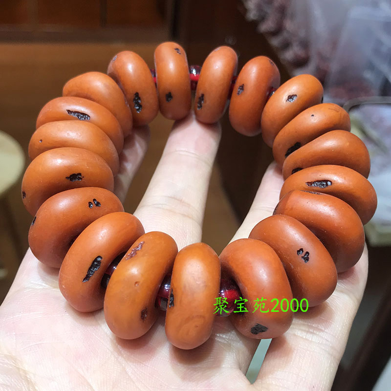 单圈柿饼手链大气文玩盘玩件琥珀蜜蜡手串原石原矿老蜜蜡随形手饰