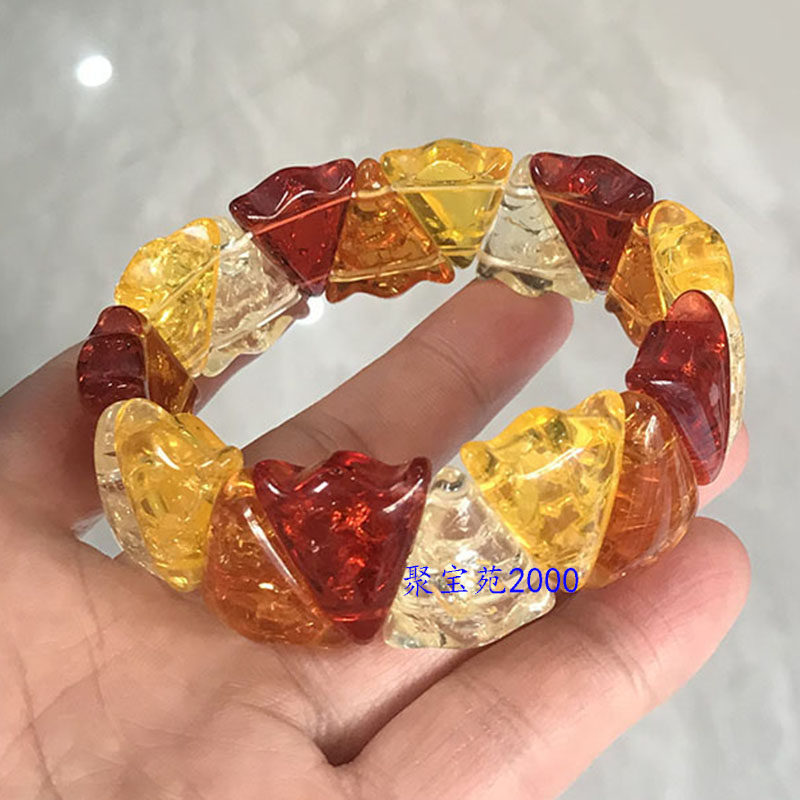 天然多宝花珀手链多色花瓣单圈手串仿金珀文玩手牌琥珀蜜蜡手排