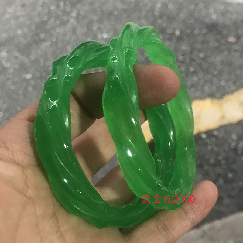 绞丝螺旋纹古典老玉手环仿古玩清宫款麻花满绿翡翠色镯子玉石手镯
