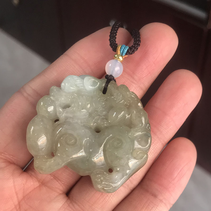 翡翠貔貅吊坠玉项链男女玉石招财皮丘玉佩玉挂件天然A货双面玉牌