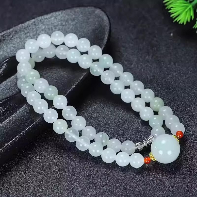 天山翠项链新疆白玉转运珠项链时尚妈妈礼物天然正品金丝玉项链