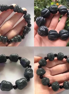 玉石白菜手串雕刻猴头手链葫芦玉手环男女款新疆和田玉核桃手链