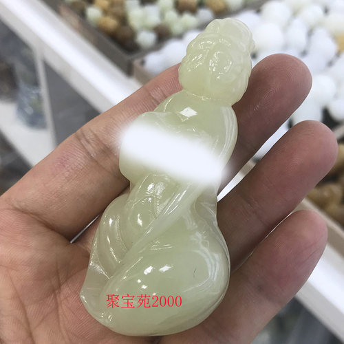 天然玉石精雕美女把玩件文玩盘玩收藏阿富汗青白玉美人如玉手把件