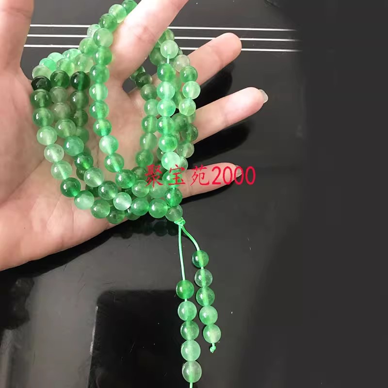 玉石挂链毛衣链男女多圈手链天然冰种飘花翡翠色玉108颗佛珠项链
