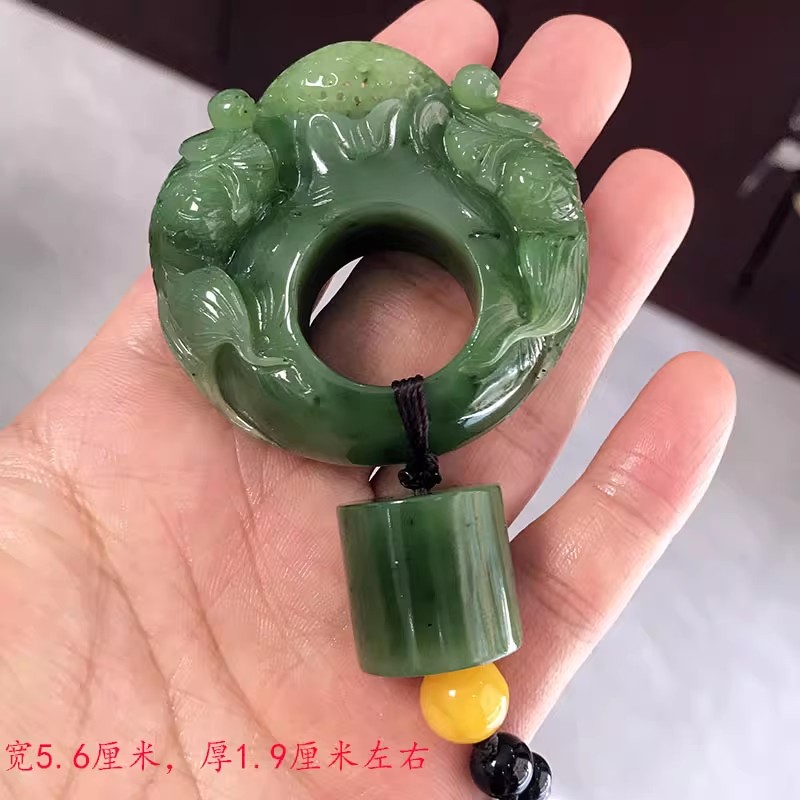 精雕连年有余满绿大气指环男女盘玩手把件新疆和田玉碧玉扳指戒指