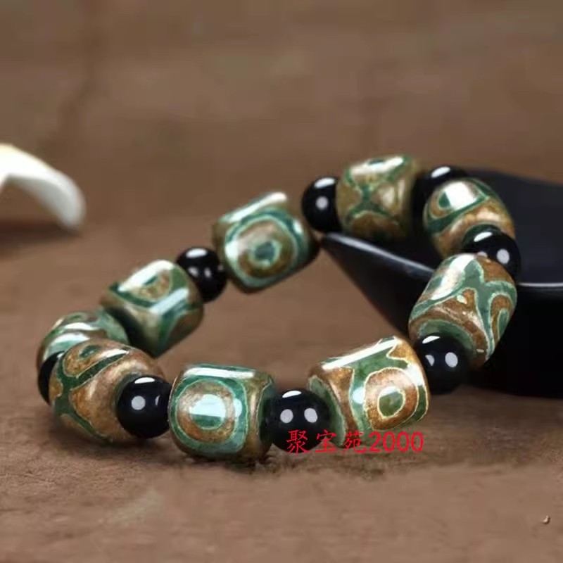 三眼天珠转运佛珠手链真品玉髓手饰文玩玉石天然西藏老式玛瑙手串