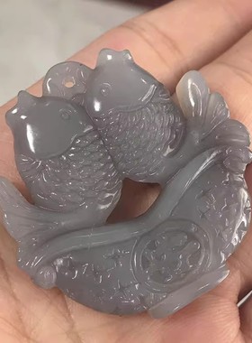 昆仑玉烟紫色年年有余玉坠玉石吉祥物挂件玉佩天然和田玉双鱼吊坠