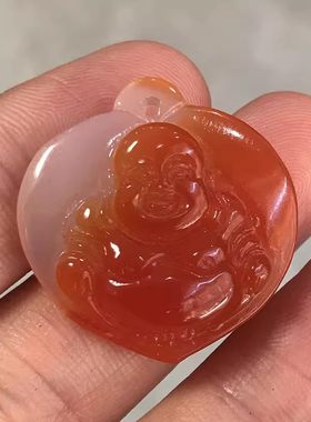 天然玉髓大肚佛护身转运挂坠巴西俏色玛瑙佛公挂件红心中有佛吊坠