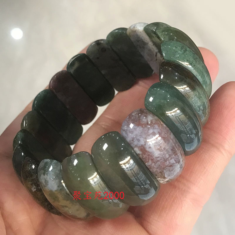 虎牙形多宝色玉髓手串古风单圈手牌手饰天然印度水草玛瑙手链手排