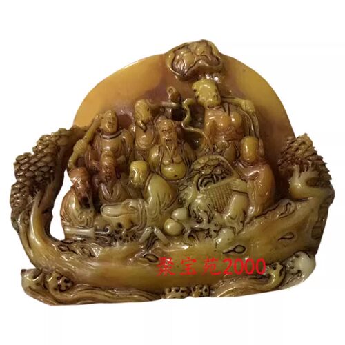 家居玉石工艺礼品收藏做旧玉器石雕奇石仿黄龙玉雕刻八仙过海摆件