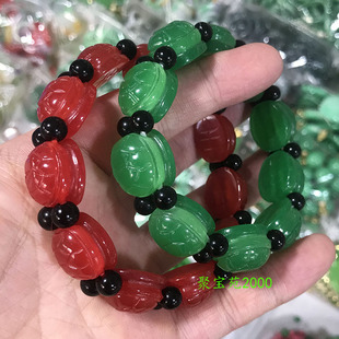 红玉石长寿龟手串玉石龟壳富甲一方手饰干青铁龙生翡翠色乌龟手链