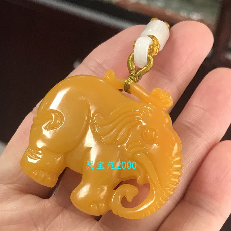 碧玉吉祥如意吊坠男女士黄龙玉吉象挂坠仿新疆和田玉黄玉大象挂件